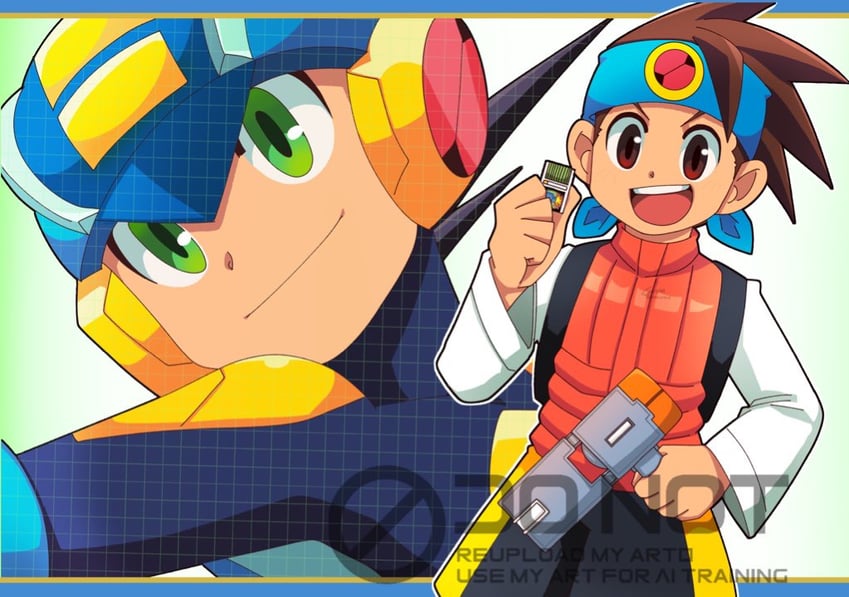 megaman.exe and lan hikari (mega man and 2 more) drawn by egao_nina6