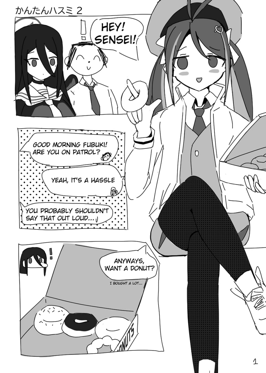 sensei, doodle sensei, hasumi, and fubuki (blue archive) drawn by mecham