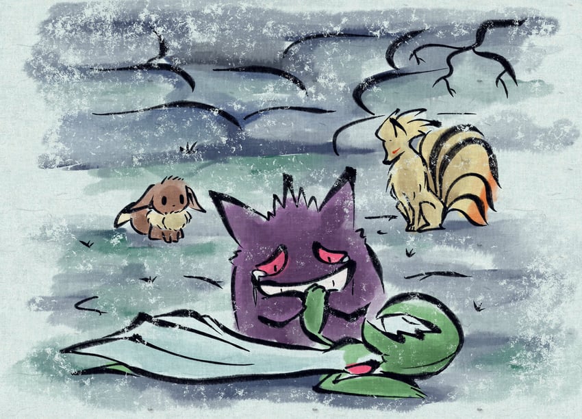 gardevoir, eevee, gengar, and ninetales (pokemon and 2 more) drawn by metikyun