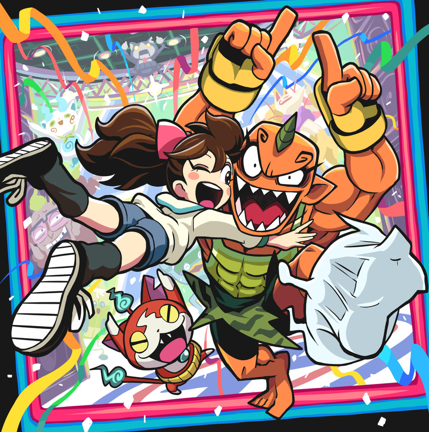 jibanyan, komasan, whisper, kodama fumika, kyuubi, and 5 more (youkai watch and 1 more) drawn by gashi-gashi