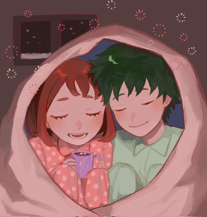 midoriya izuku and uraraka ochaco (boku no hero academia) drawn by iro_(yonee_780)