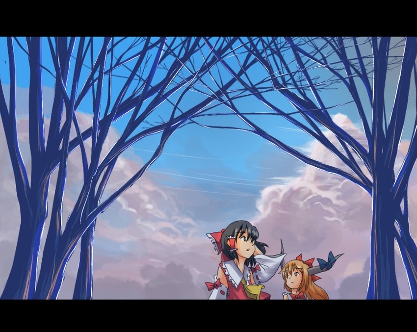 hakurei reimu and ibuki suika (touhou) drawn by nawo_(peace)