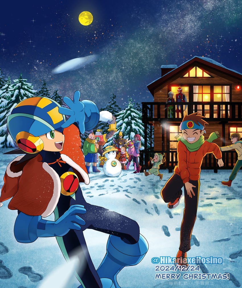 megaman.exe, lan hikari, roll.exe, mayl sakurai, met, and 8 more (mega man and 1 more) drawn by poshino_pikari