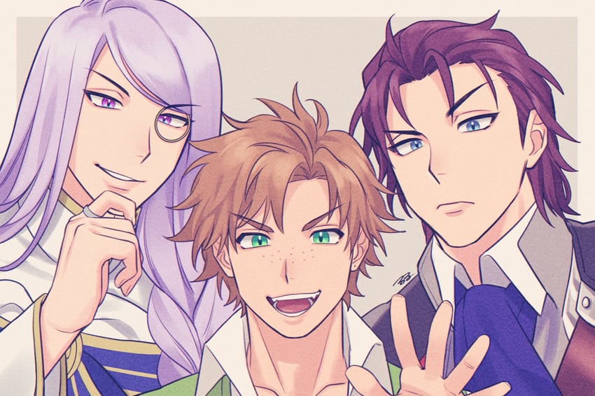 chrom rem, teo colton, and riot volte (dame x prince) drawn by joxxy_a3