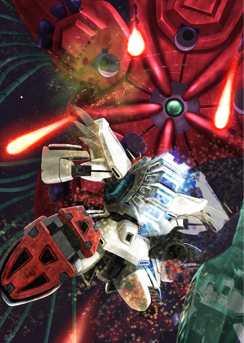 f91 gundam and rafflesia (gundam and 1 more) drawn by hiwa_industry