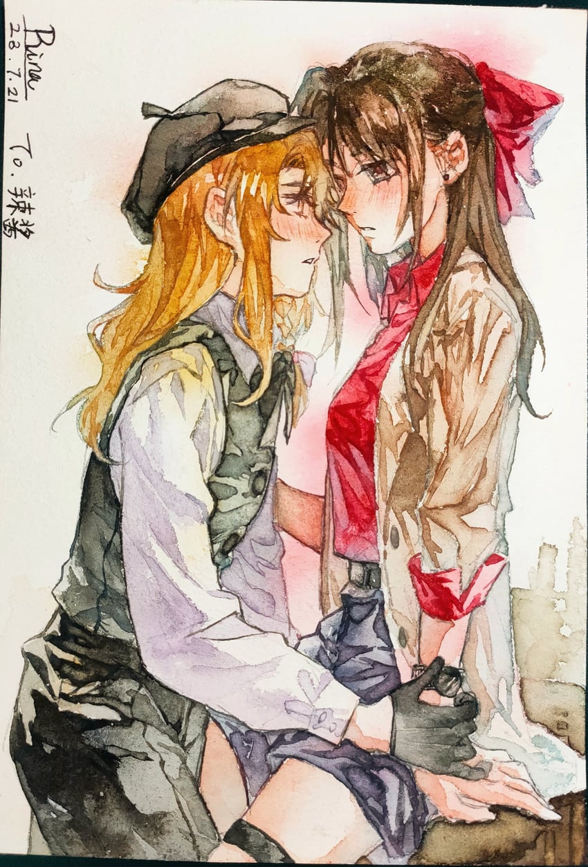 hakurei reimu and kirisame marisa (touhou) drawn by aihara-rina