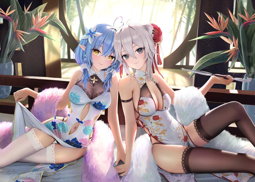 yukihana lamy and shishiro botan (hololive) drawn by torjun_111