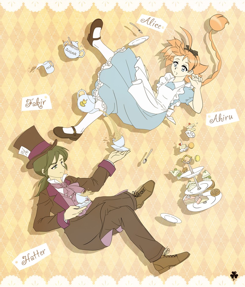 alice, mad hatter, ahiru, and fakir (alice's adventures in wonderland and 1 more) drawn by clover_cubed