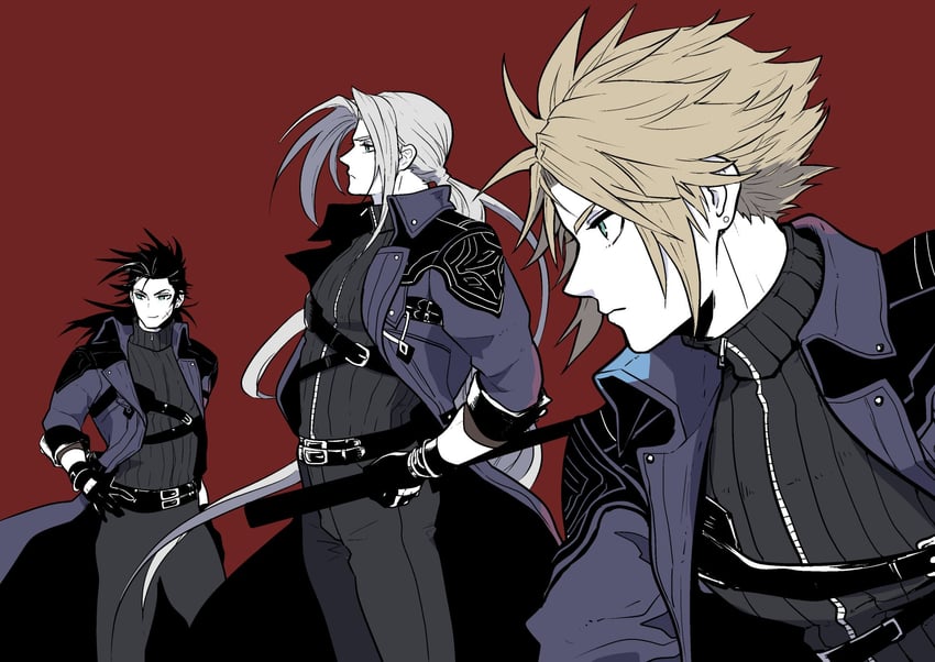cloud strife, sephiroth, and zack fair (final fantasy and 1 more) drawn by ilo2irut