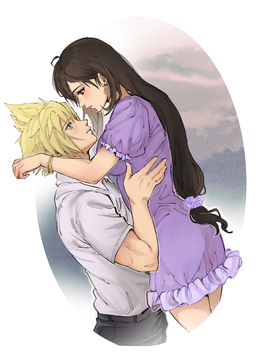 tifa lockhart and cloud strife (final fantasy and 2 more) drawn by pudelmudel