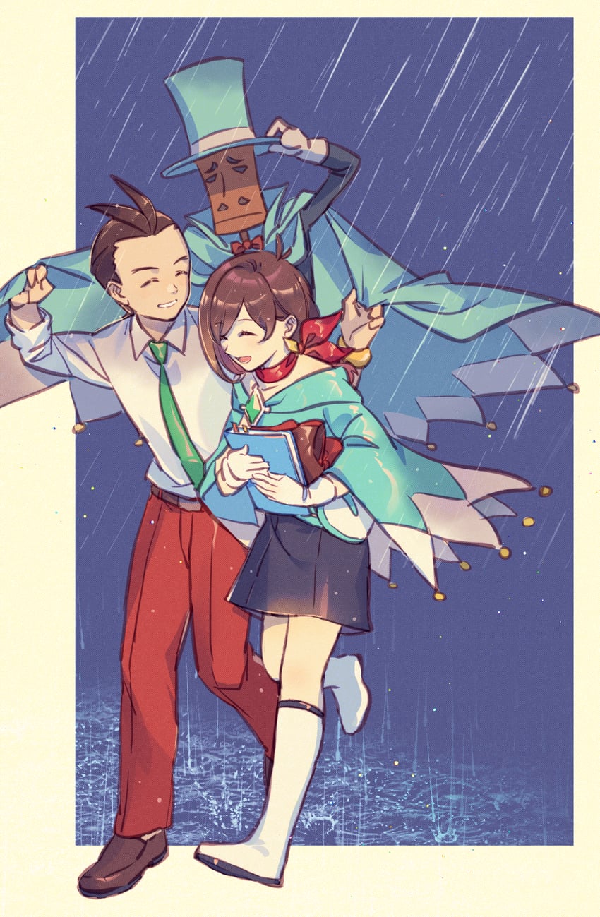 apollo justice, trucy wright, and mr hat (ace attorney) drawn by baronet