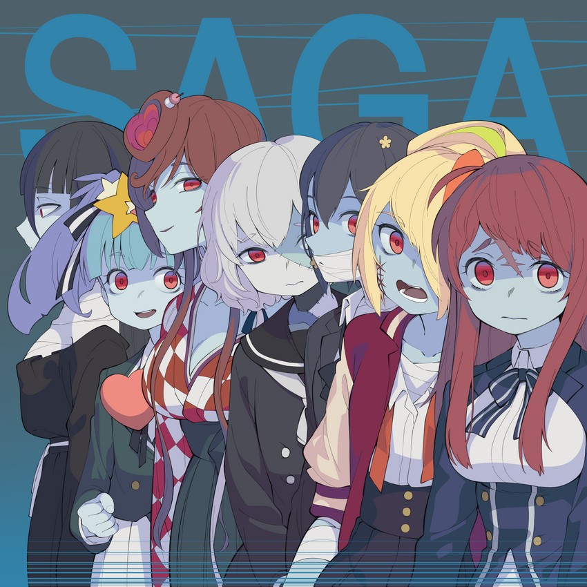 konno junko, minamoto sakura, mizuno ai, nikaidou saki, hoshikawa lily, and 2 more (zombie land saga) drawn by peaceyj