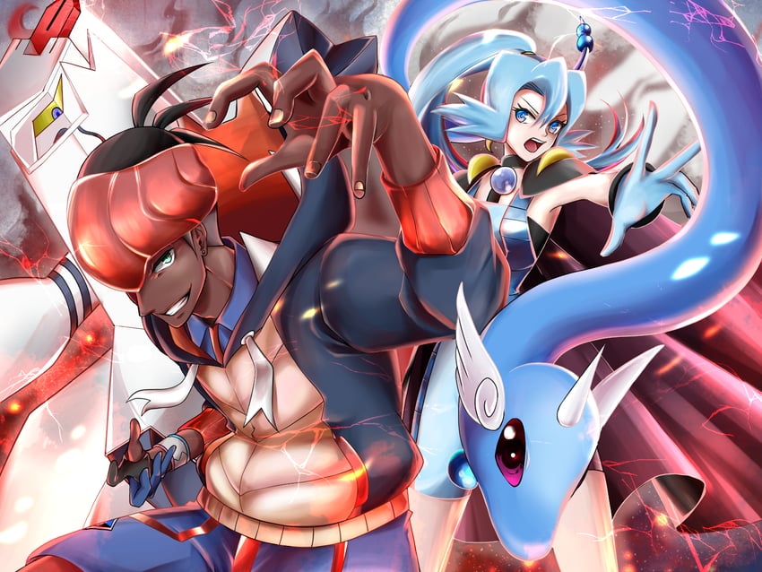 raihan, dragonair, clair, and duraludon (pokemon and 2 more) drawn by natuno643