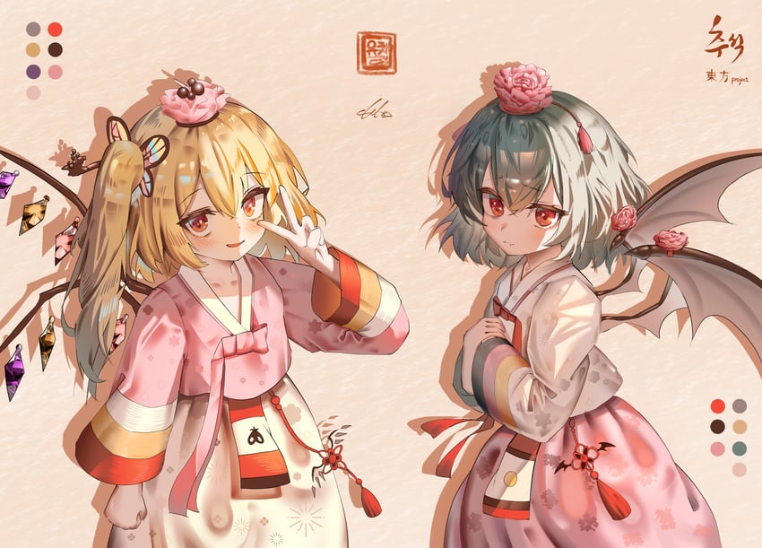 remilia scarlet and flandre scarlet (touhou) drawn by ycl_060