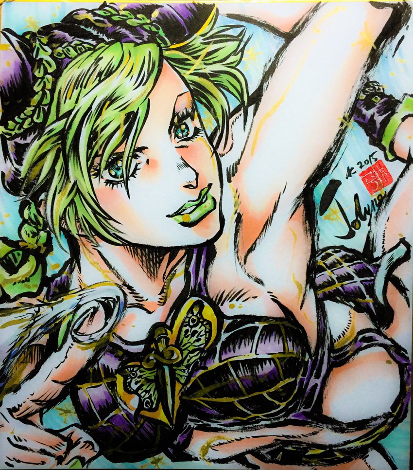 kujo jolyne (jojo no kimyou na bouken and 1 more) drawn by ashiya_kouhei
