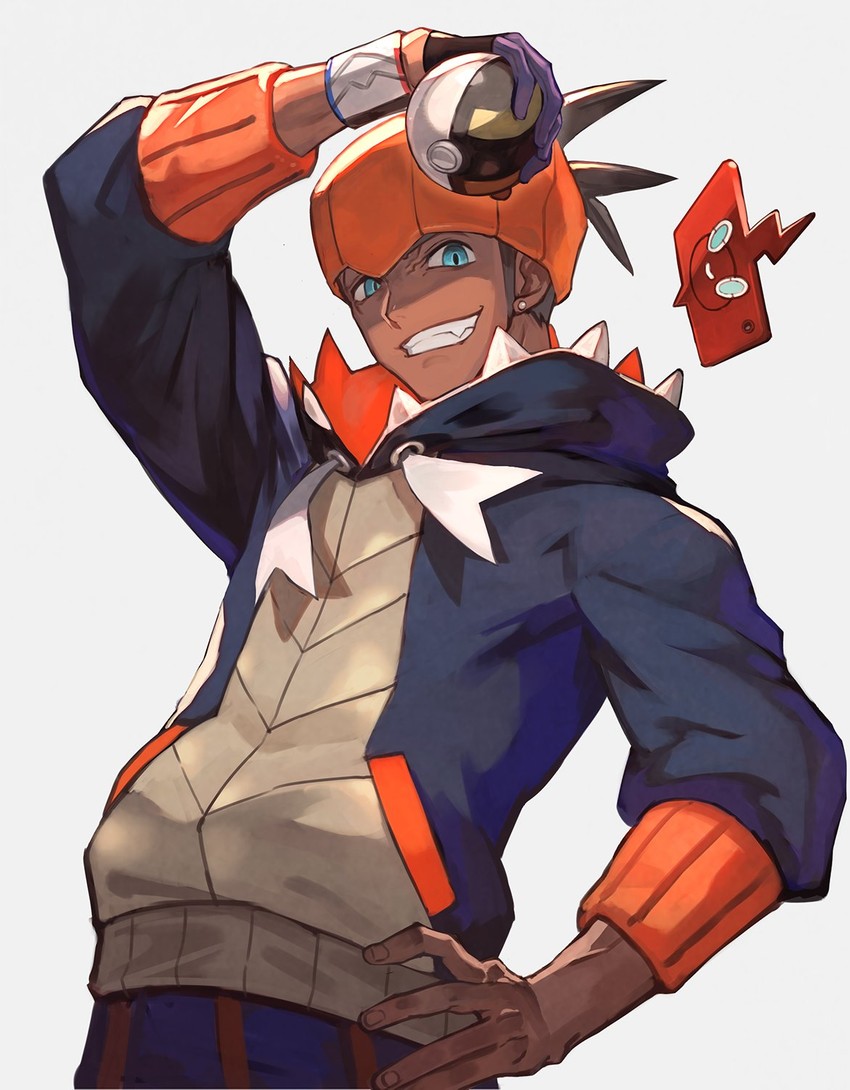 raihan, rotom, and rotom phone (pokemon and 1 more) drawn by lack