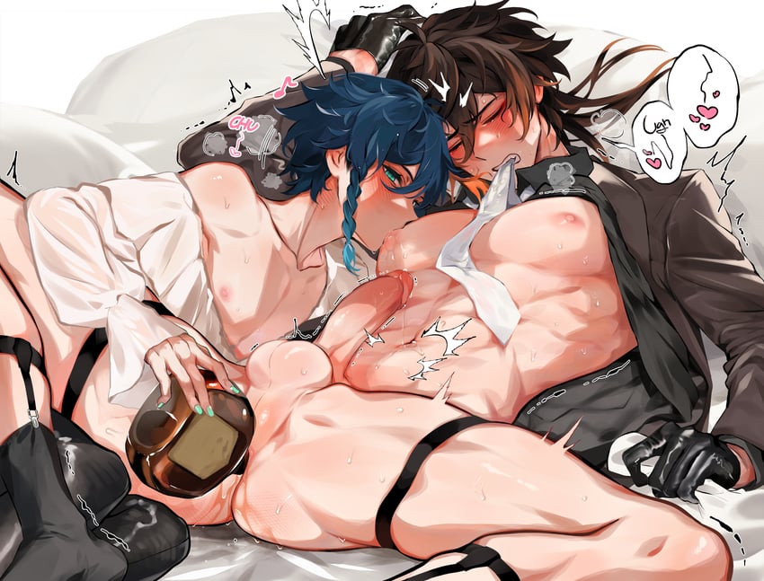 zhongli and venti (genshin impact) drawn by hwan_(mob_hwan)