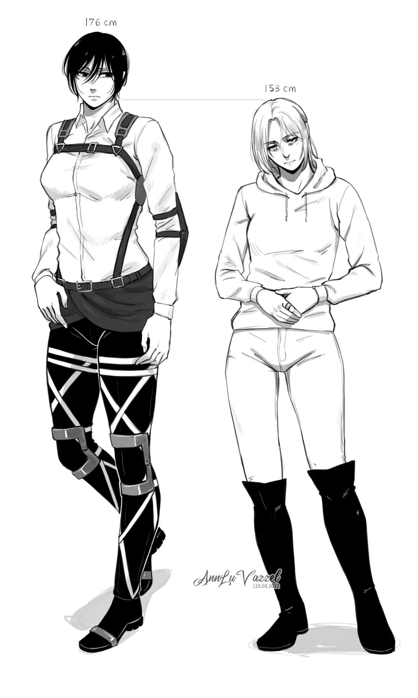 mikasa ackerman and annie leonhart (shingeki no kyojin) drawn by annlu_vazzel