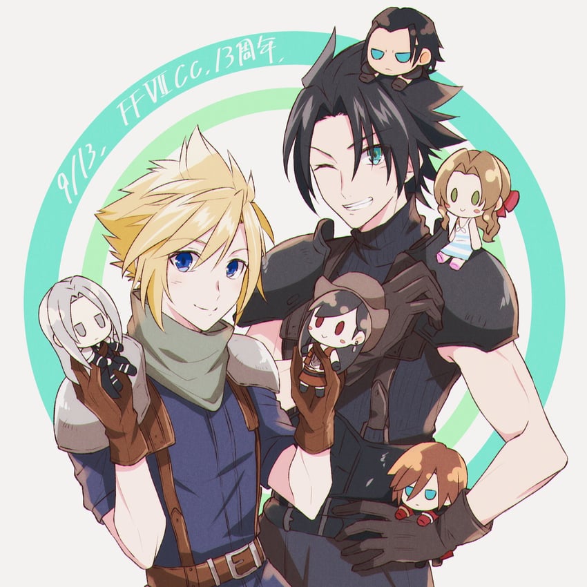 tifa lockhart, cloud strife, aerith gainsborough, sephiroth, zack fair, and 2 more (final fantasy and 2 more) drawn by mizuamememe