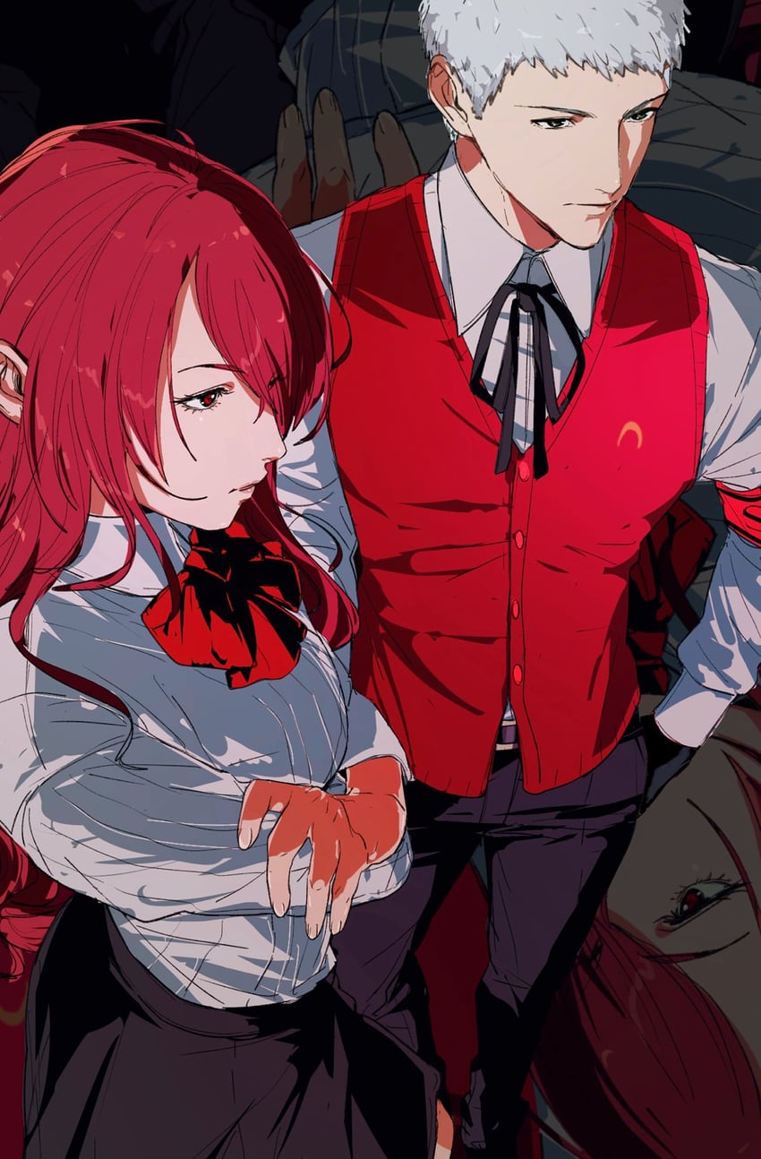 kirijou mitsuru and sanada akihiko (persona and 1 more) drawn by amikoiiko