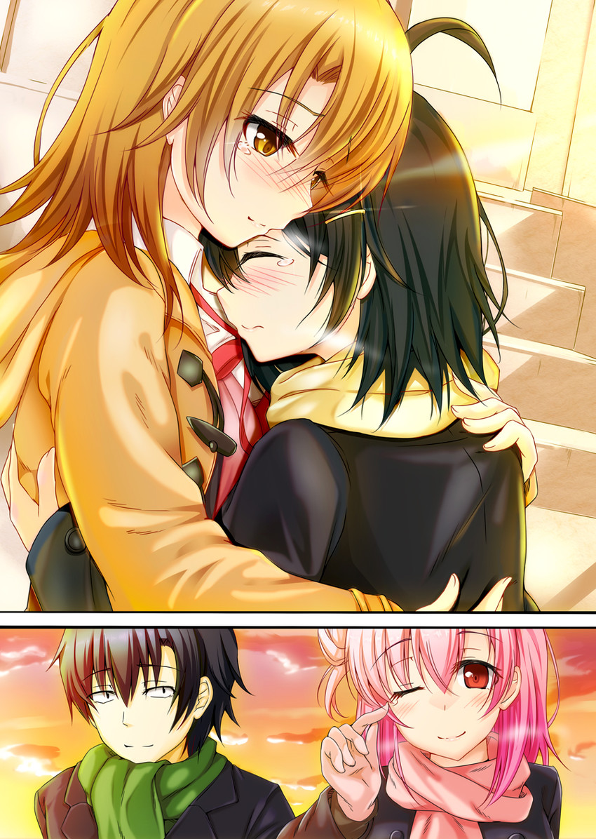 yuigahama yui, isshiki iroha, hikigaya hachiman, and hikigaya komachi (yahari ore no seishun lovecome wa machigatteiru.) drawn by yuu_(oosakazaijyuu)