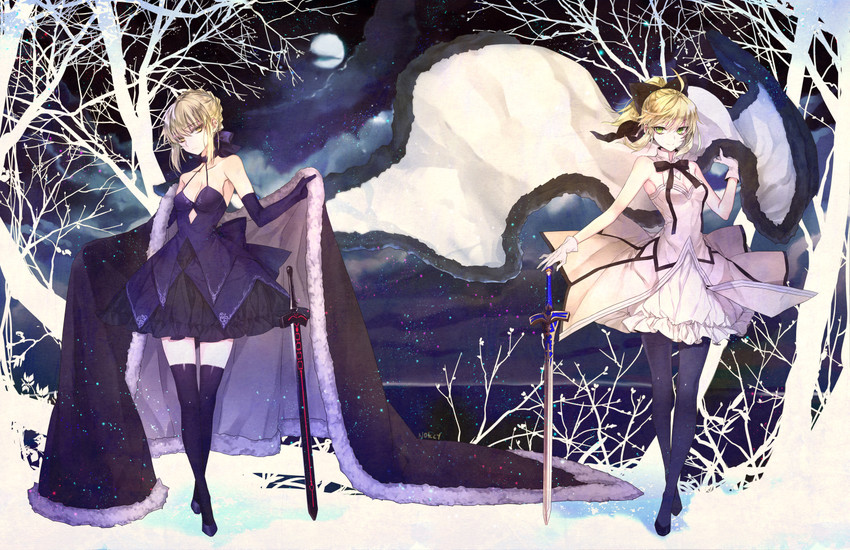artoria pendragon, saber alter, and saber lily (fate and 1 more) drawn by hachini