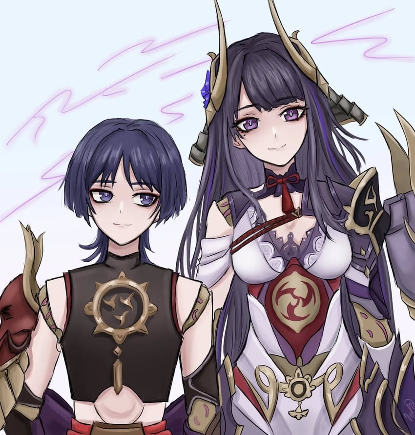 raiden shogun and scaramouche (genshin impact) drawn by delisha_lia