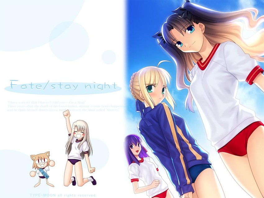 artoria pendragon, saber, tohsaka rin, matou sakura, neco-arc, and 1 more (fate and 1 more) drawn by takeuchi_takashi