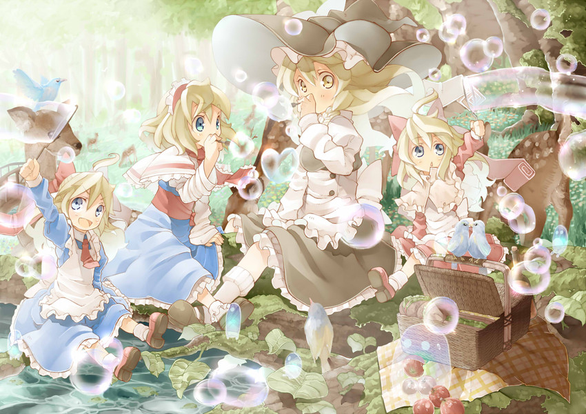 kirisame marisa, alice margatroid, shanghai doll, and hourai doll (touhou) drawn by shunsuke