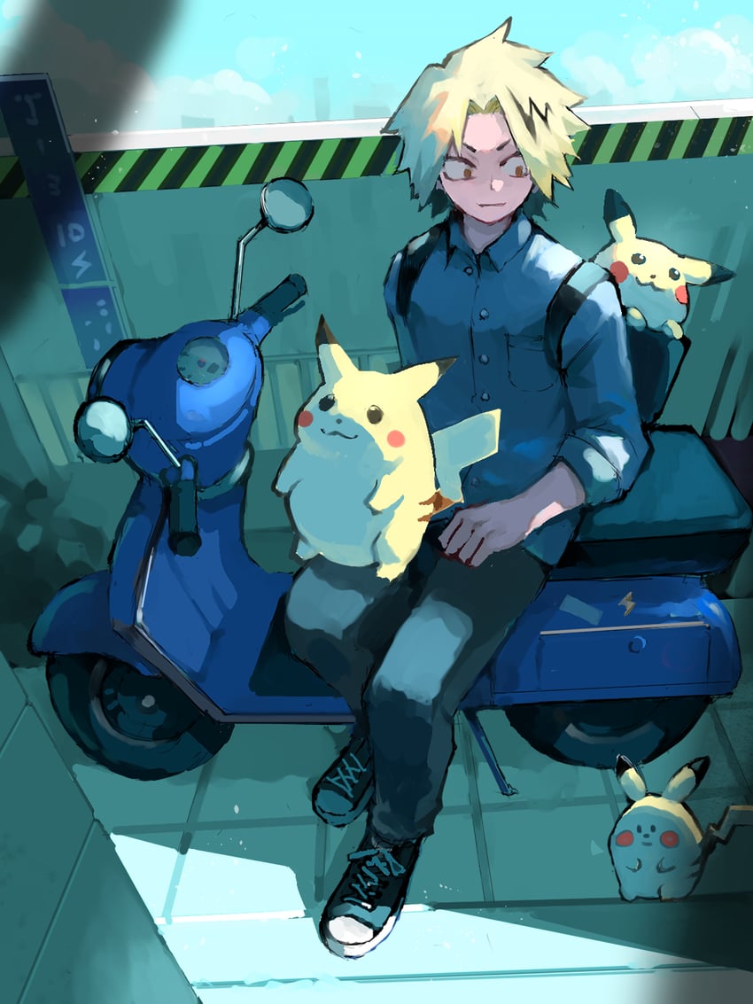 pikachu and kaminari denki (pokemon and 1 more) drawn by zonozonotk