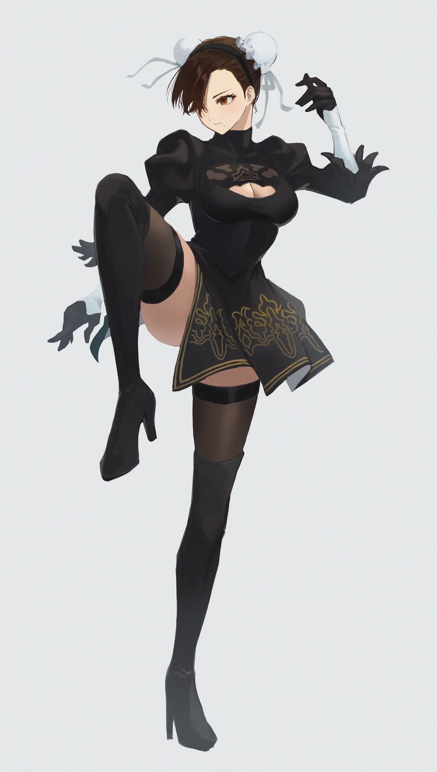 2b and chun-li (street fighter and 2 more) drawn by hara_kenshi