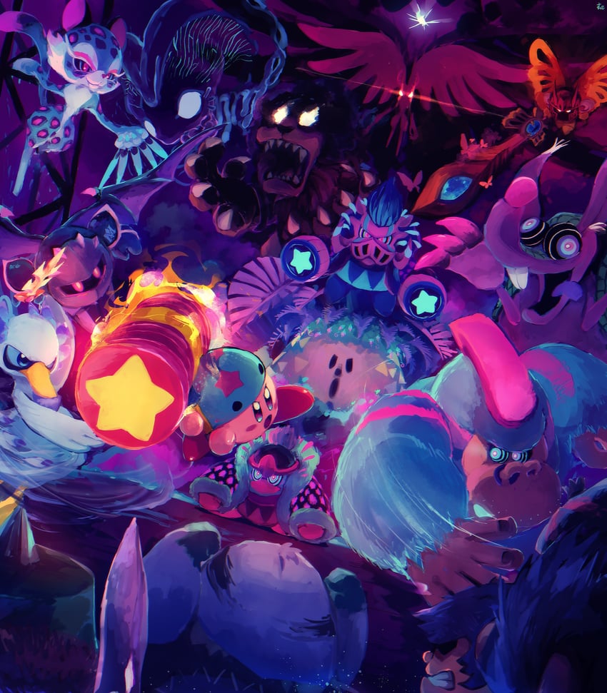 kirby, meta knight, king dedede, morpho knight, fecto elfilis, and 12 more (kirby and 1 more) drawn by suyasuyabi