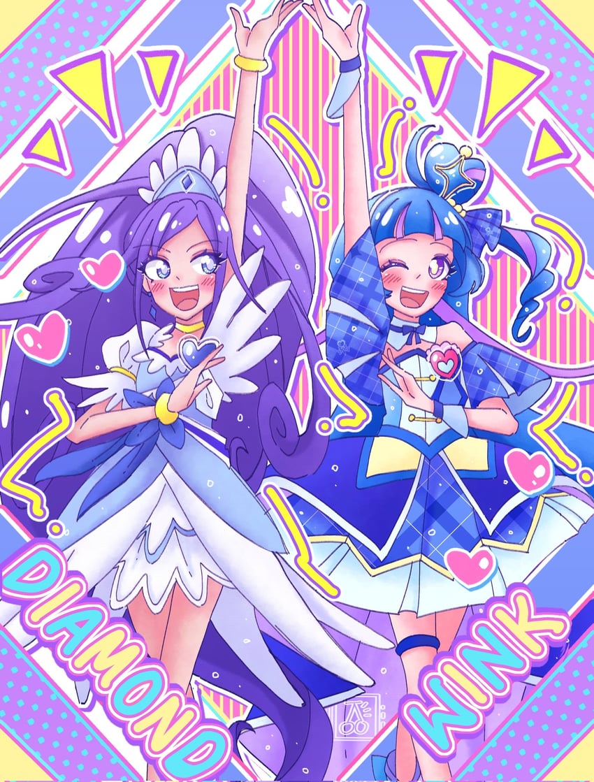 hishikawa rikka, cure diamond, aokaze nana, and cure wink (precure and 2 more) drawn by cherrieflavors