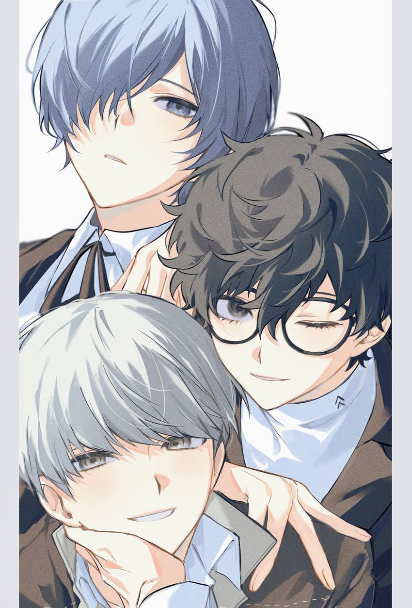 narukami yu, yuuki makoto, and amamiya ren (persona and 3 more) drawn by mnce_o