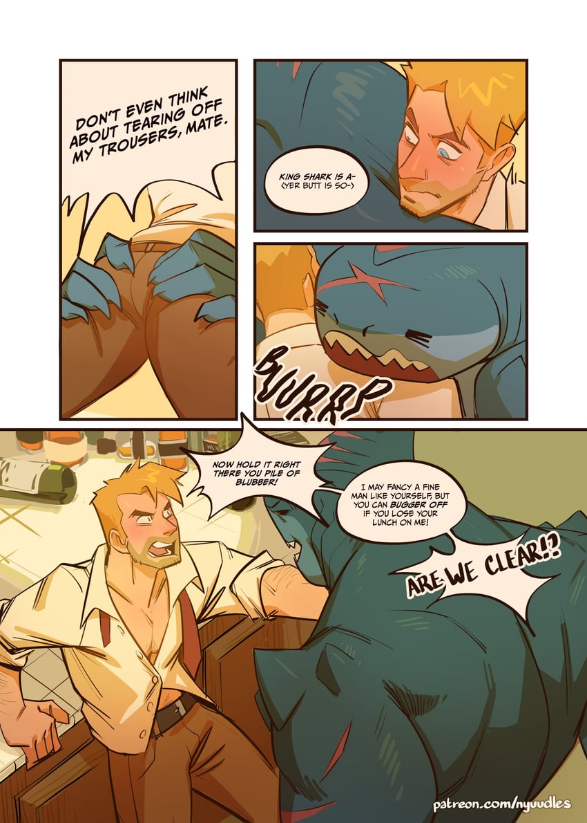 john constantine and king shark (dc comics) drawn by nyuudles