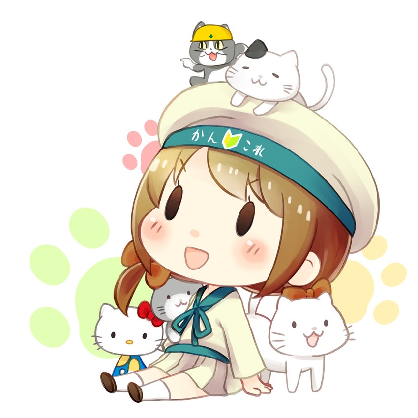 hello kitty, error musume, girl holding a cat, and genba neko (kantai collection and 4 more) drawn by hinata_yuu