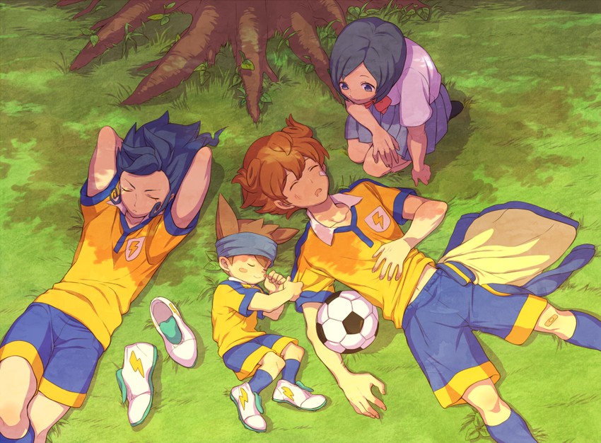 matsukaze tenma, tsurugi kyousuke, sorano aoi, and nishizono shinsuke (inazuma eleven and 1 more) drawn by kudou_akira