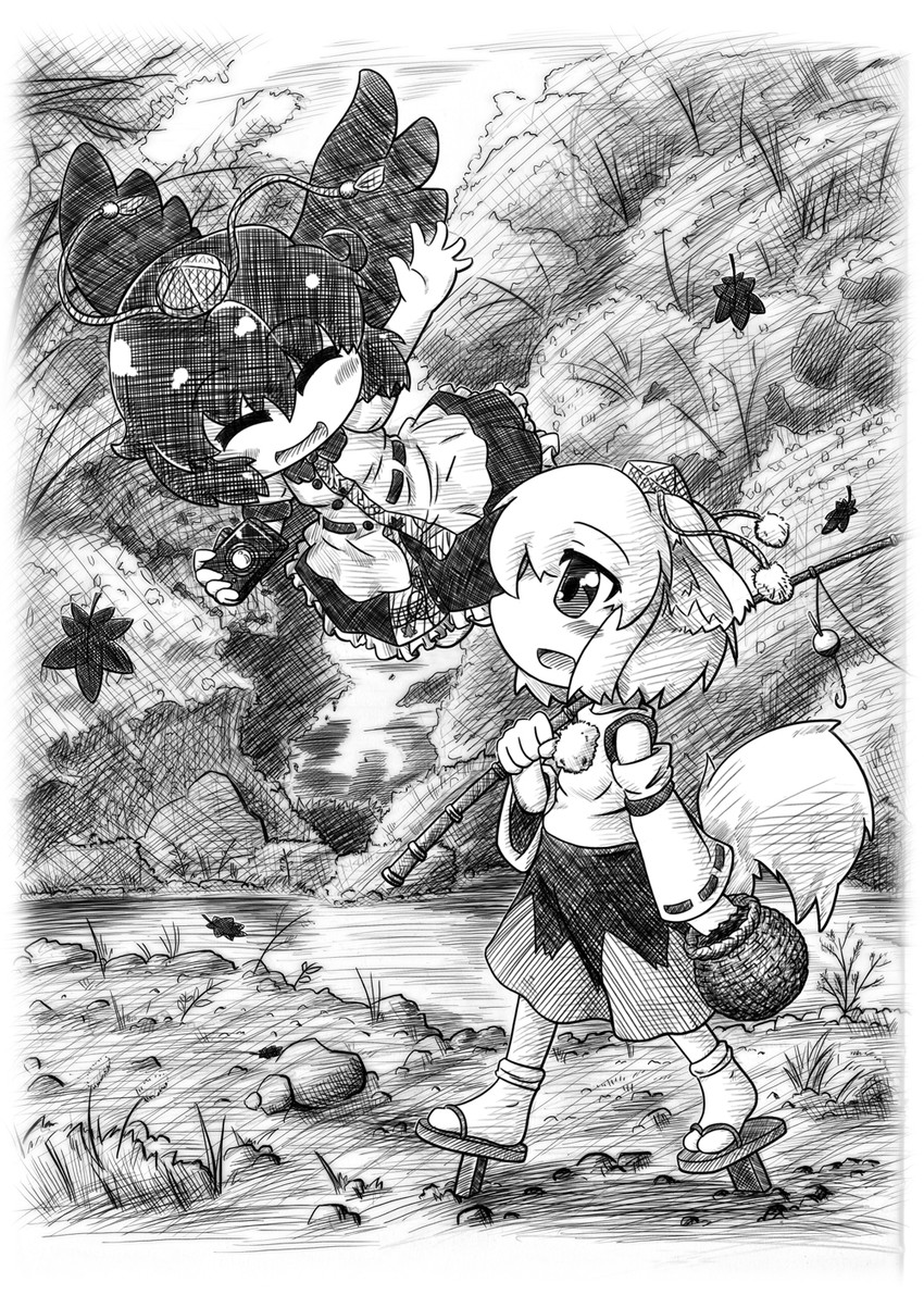 shameimaru aya and inubashiri momiji (touhou) drawn by mesou-san