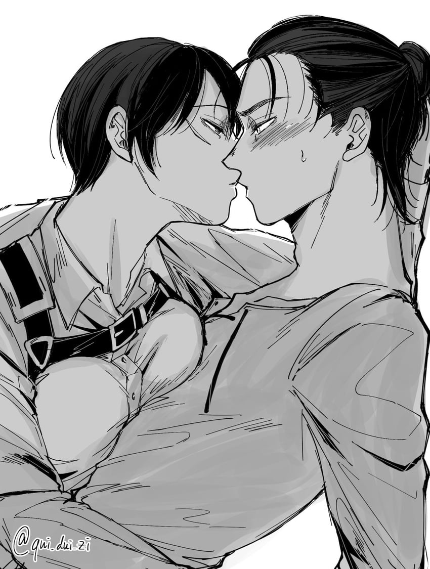 mikasa ackerman and eren yeager (shingeki no kyojin) drawn by qui_dui_zi