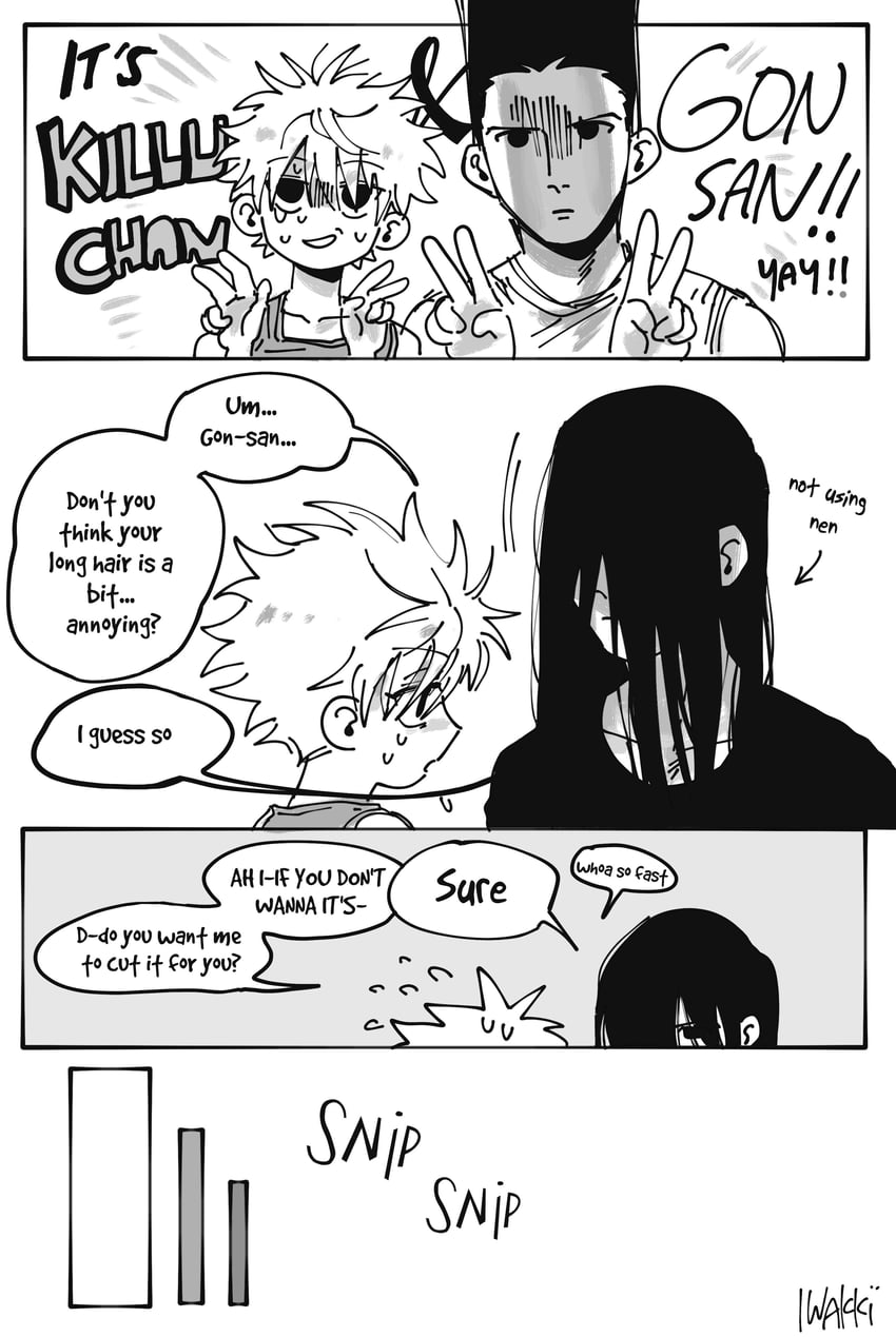 killua zoldyck and gon freecss (hunter x hunter) drawn by iwakki