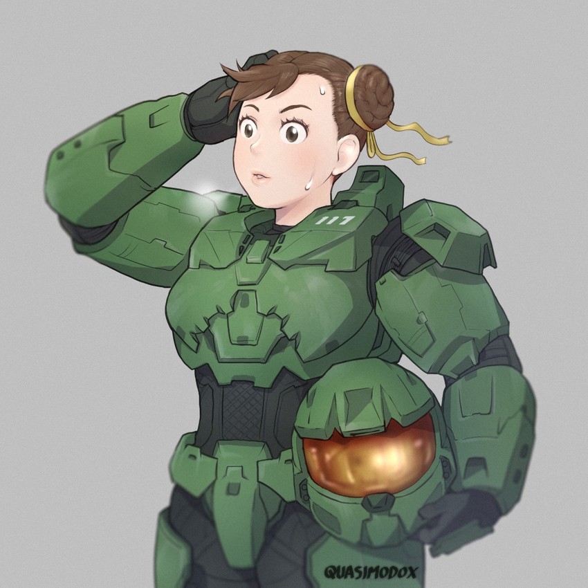chun-li and master chief (street fighter and 2 more) drawn by quasimodox