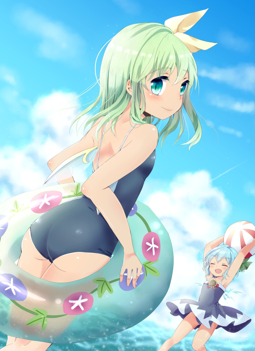 cirno, daiyousei, and tanned cirno (touhou) drawn by kuromame_(8gou)