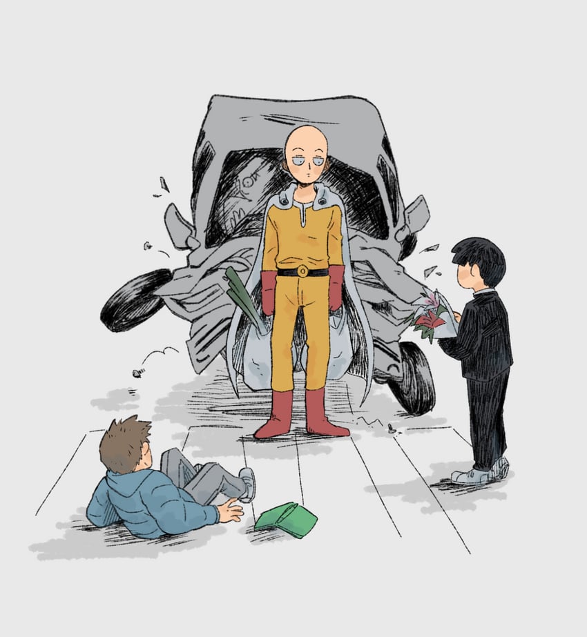 saitama and kageyama shigeo (one-punch man and 1 more) drawn by cutystuffy