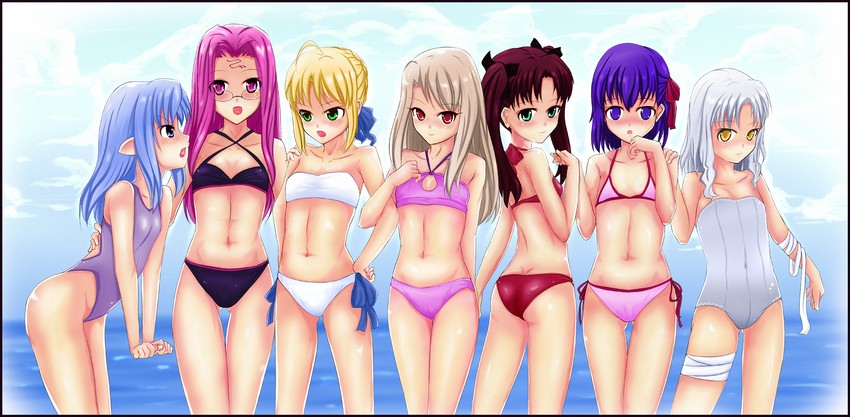 artoria pendragon, saber, tohsaka rin, illyasviel von einzbern, matou sakura, and 3 more (fate and 2 more) drawn by ixmmxi