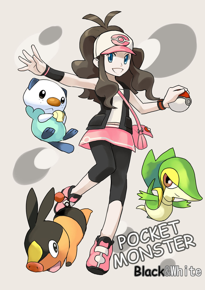 hilda, oshawott, snivy, and tepig (pokemon and 1 more) drawn by maka62