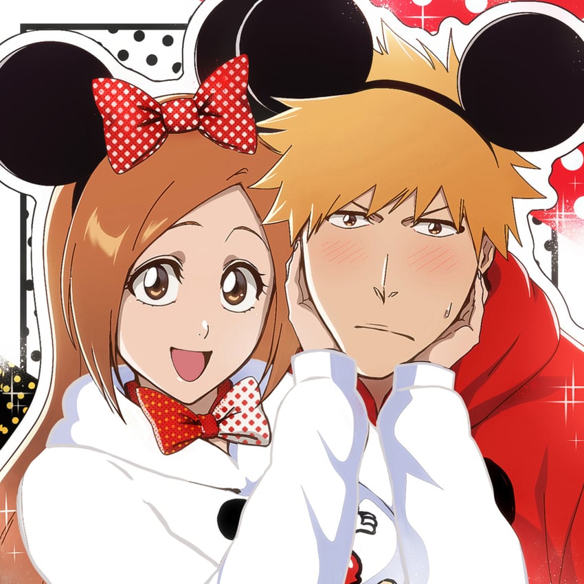 inoue orihime, kurosaki ichigo, and mickey mouse (bleach and 1 more) drawn by rozuberry