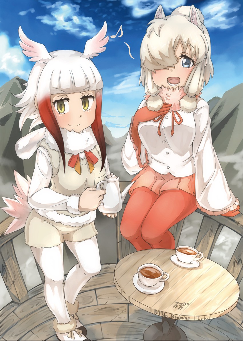 japanese crested ibis and alpaca suri (kemono friends) drawn by thin_(suzuneya)