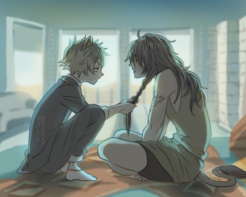 leona kingscholar and ruggie bucchi (twisted wonderland) drawn by yuuki_(yukko7474)