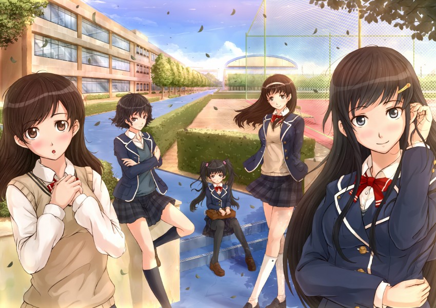 amanomiya saori, himeno hikari, sorane akiha, seriya mai, and sazaki tsubasa (original) drawn by kazeno