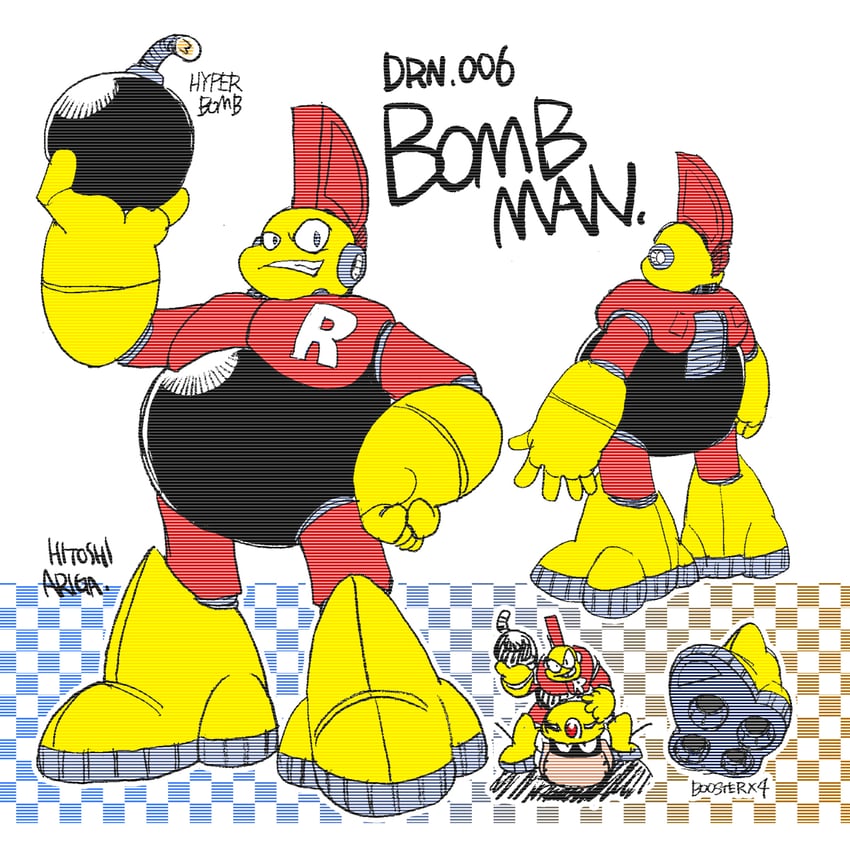 guts man and bomb man (mega man and 2 more) drawn by ariga_hitoshi